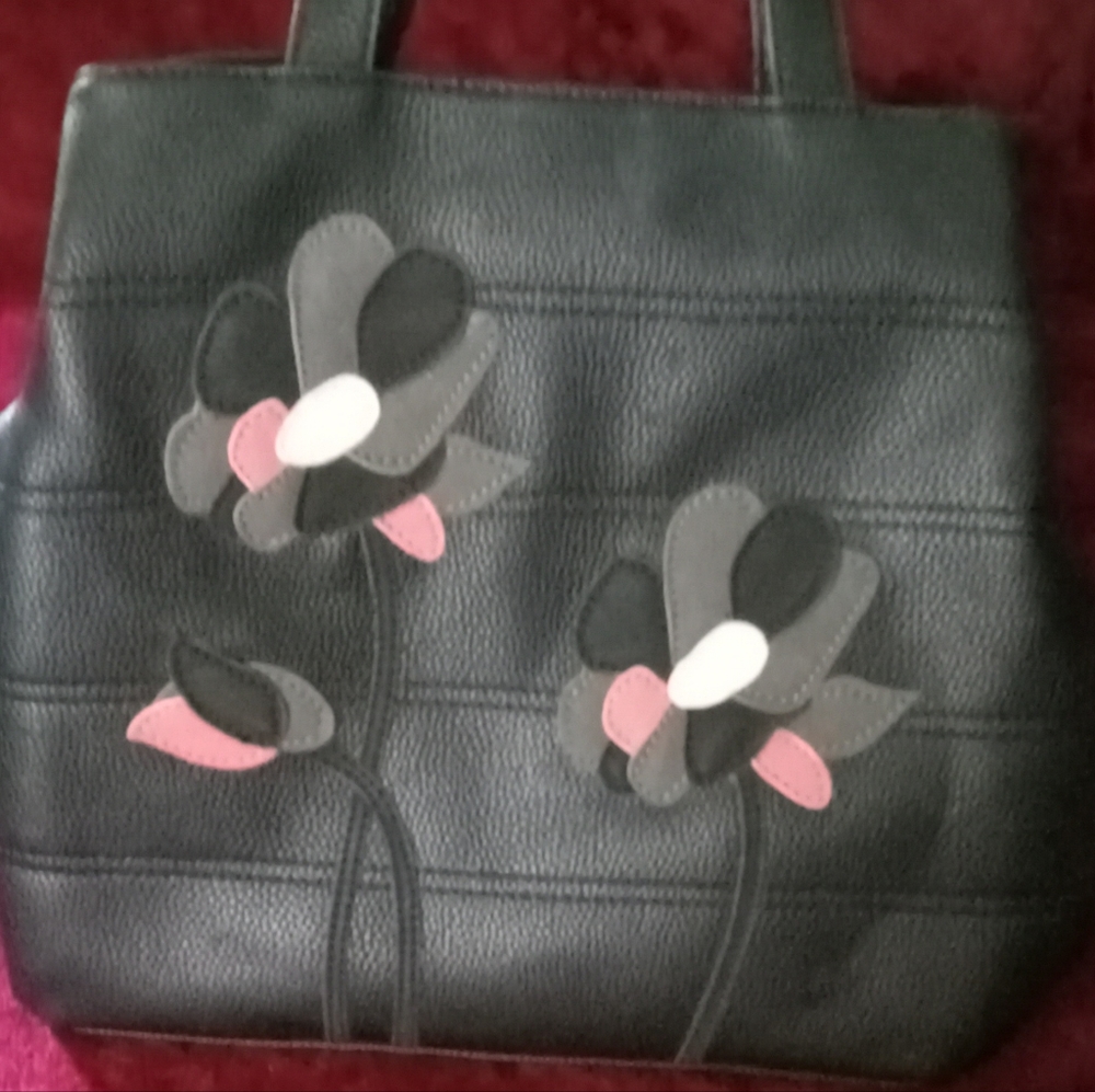 Mellow World Two in one Black Convertible bag, floral detailing, vegan leather
